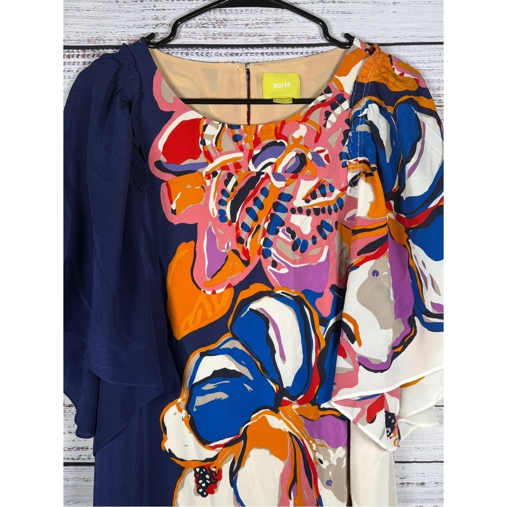 Anthropologie Maeve Vero Silk Floral Colorblock Shift Dress Medium - Picture 4 of 11
